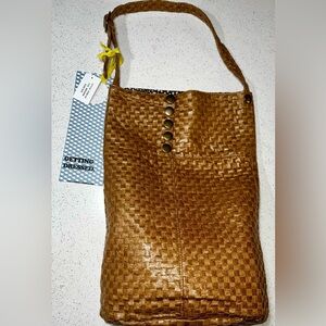Industry Brand 18”L Woven Tote Bag NWT Brown Faux Leather BasketWeave
